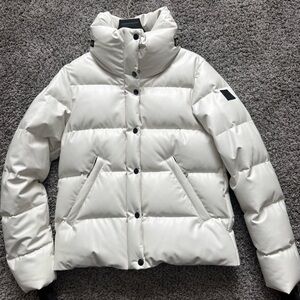 SAM. Vegan Leather White Quilted Puffer Jacket with High Collar